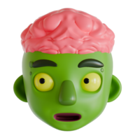 A green zombie head with a pink brain png