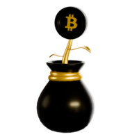 Bitcoin in a black vase with gold leaf png