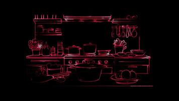 Neon frame effect, Cooking Pot - Symbolizes cooking or preparation on black background video