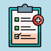 Medical form list with results data and approved check mark icon, line outline art clinical checklist document with checkbox symbol, insurance or medicine service sign, prescription record vector
