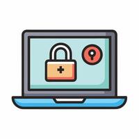 Laptop with password notification and lock icon illustration isolated on white, concept of security notice, personal access, user authorization note, login form icon, internet protection alert vector