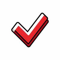 Checkmark Tick icon checkbox symbol, check mark marker red isolated on white background, checked icon or correct choice sign doodle or handwritten hand drawn style pictogram handdrawn simple vector