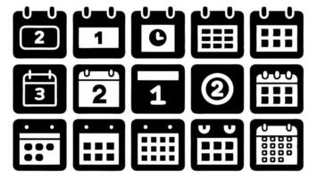 Calendar Icon Set. Features editable time management symbols. Includes icons for months, days, weeks, reminders, and more. Perfect for websites, and apps related to scheduling, planning, and events. vector