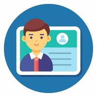 Personal info data icon illustration isolated, flat cartoon style of user or profile card details symbol, my account pictogram idea, identity document with person photo and text clipart vector