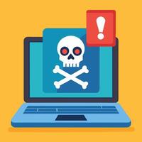 Alert notification notice on laptop computer , malware caution concept, spam data, fraud internet error, insecure risk danger connection, online scam, virus ransomware note vector
