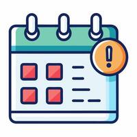 Calendar deadline or event reminder notification icon notice, flat cartoon agenda symbol with selected important day and notice message isolated vector