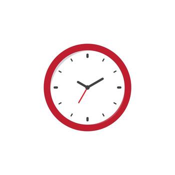 A red clock with a black face on a white background vector