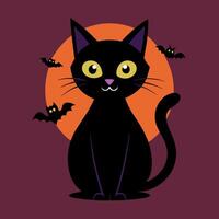 Flat Style Black Cat Icon vector