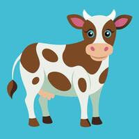 Cow isolated on green background. illustration in cartoon flat design style vector