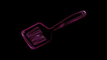 Neon frame effect, Spatula - Represents cooking or baking utensils on black background video