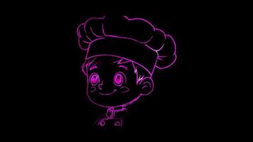 Neon frame effect, Chef Hat - Symbolizes cooking, chefs on black background video
