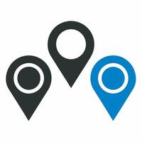 Simple map location pins icons. Includes black and blue pin markers. Perfect for maps, navigation apps, and location-based projects vector