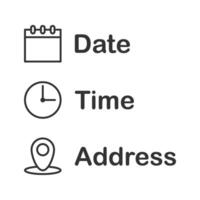 Date, Time, Address or Place Icons Symbol vector