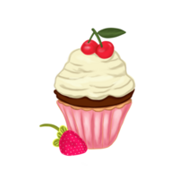 Strawberry Cupcakes on Transparent Background for Web banner and etc. png