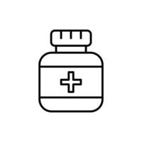 Medicine pill line icon. Outline style. Bottle with a medical cross isolated sign vector