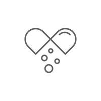 Single open pill outline icon, simple health. Thin line symbol. Editable stroke vector