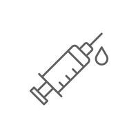 Syringe or injection with drop simple thin line icon. Editable stroke vector