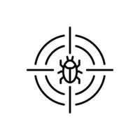 Malware bug target icon. Simple outline style. Network vulnerability, virus, malware, ransomware, fraud, spam, phishing, scam, hacker attack, IT security concept. Thin line symbol. vector