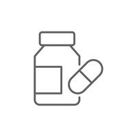 Pill bottle icon. Outline style. isolated. Editable stroke vector