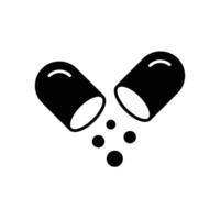 Open Capsule Pill Icon. Glyph style vector