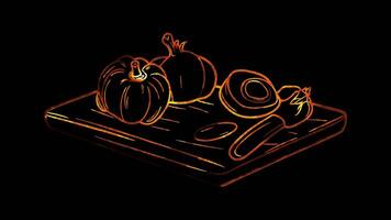 Neon frame effect, Chopping Board - Represents food preparation on black background video