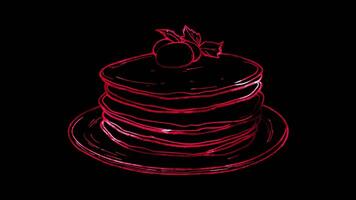 Neon frame effect, Pancake Stack - Symbolizes breakfast items or brunch on black background video