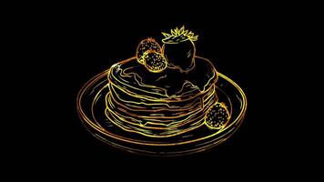 Neon frame effect, Pancake Stack - Symbolizes breakfast items or brunch on black background video