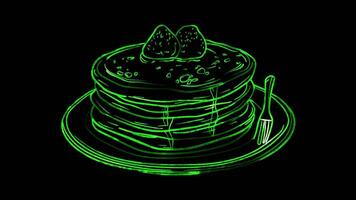 Neon frame effect, Pancake Stack - Symbolizes breakfast items or brunch on black background video