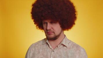 Offended hipster man having misunderstanding, frustrated after quarrel, ignores does not want talk video