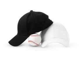 Black and White Baseball Caps Positioned Side by Side on a Clean White Background photo