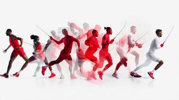 Dynamic athletes in motion captured through creative light and movement technique during a studio session photo