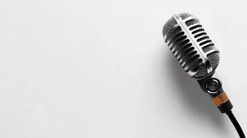 Classic vintage microphone on a neutral background, symbolizing music and performance in a creative studio setting photo