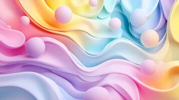 Abstract waves of pastel colors with spherical shapes creating a serene and modern artistic background for creative projects photo