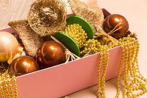 Xmas or new year composition with holiday decorations photo