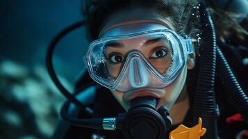 A diver explores underwater beauty with excitement in a vibrant marine environment during a daytime adventure photo