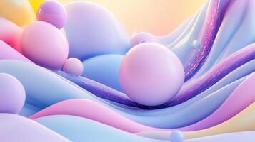 Colorful abstract representation of soft waves and spherical shapes on a pastel background photo