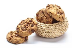 Chocolate chip cookie on white photo