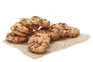 Chocolate chip cookie on white photo
