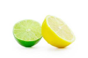 Fresh lime and lemon isolated on white background photo