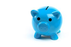 Blue piggy bank or money box photo