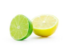 Fresh lime and lemon isolated on white background photo