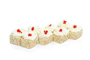 Sushi roll with fresh ingredients isolated on white background photo