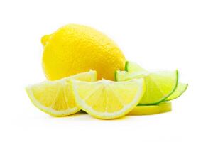 Fresh lime and lemon isolated on white background photo