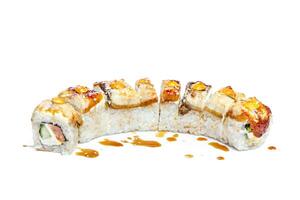 Sushi roll with fresh ingredients isolated on white background photo
