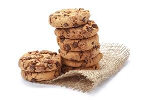 Chocolate chip cookie on white photo