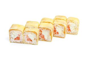 Sushi roll with fresh ingredients isolated on white background photo