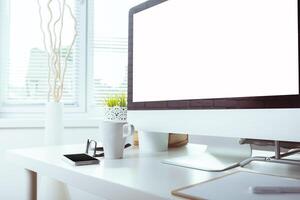 working table with computer photo