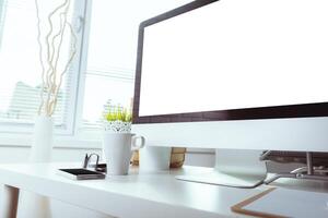 working table with computer photo