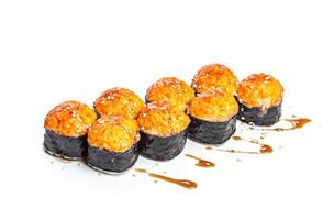 Sushi roll with fresh ingredients isolated on white background photo