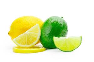 Fresh lime and lemon isolated on white background photo